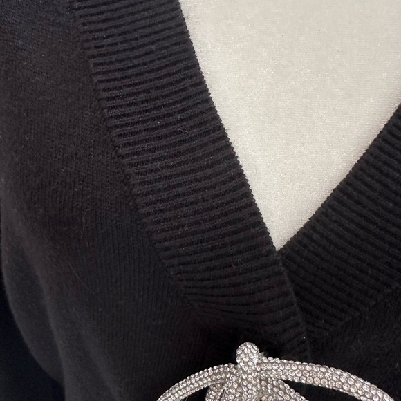 Rachel Zoe Black V-Neck Sweater with Silver Bow Details - Picture 3 of 7